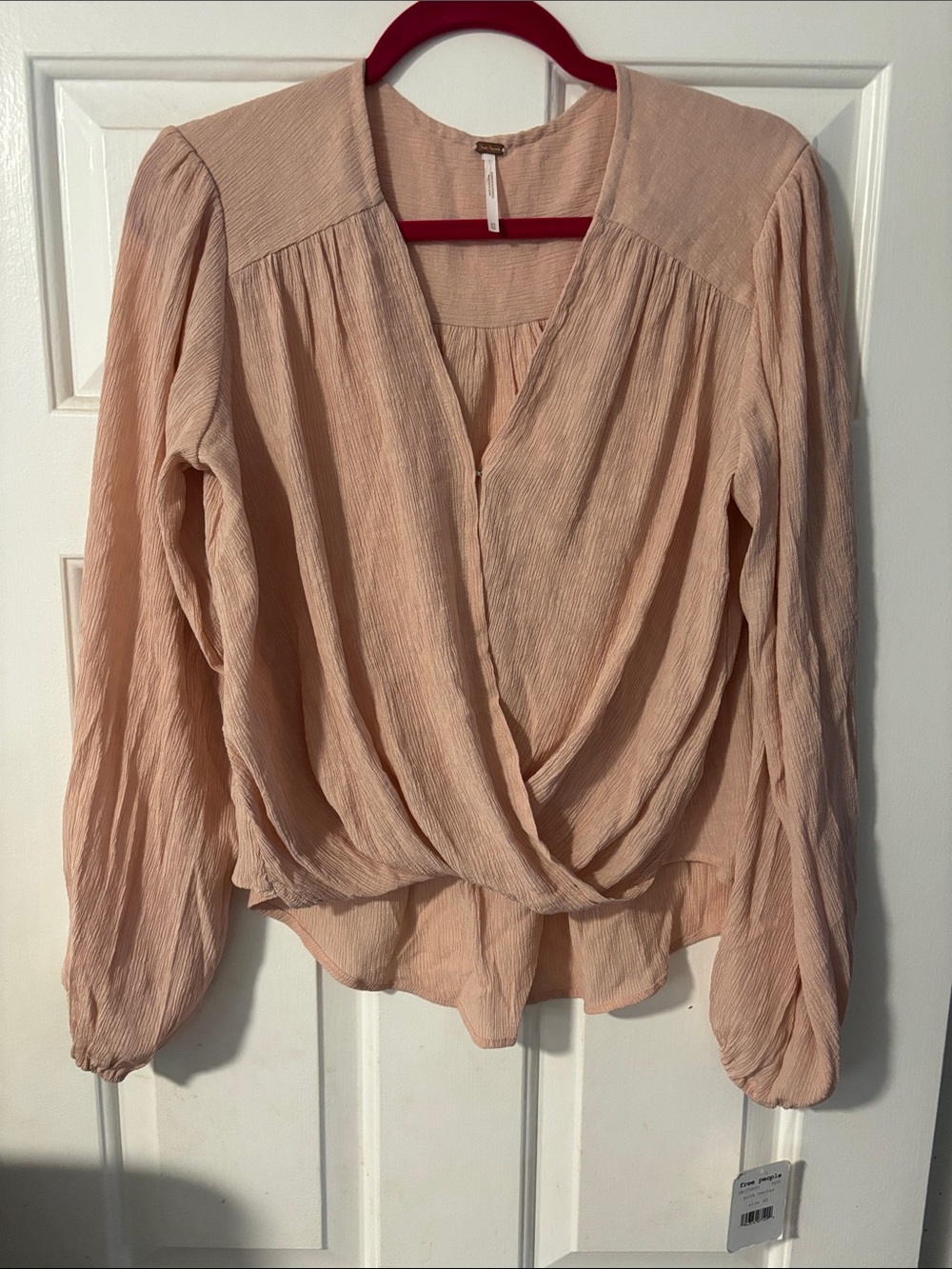 Free People Check On It Faux-Wrap Blouse Blush Pink-Brand New With Tags!